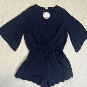 NWT Umgee Navy Blue Scallop Trim Wrap Front Elastic Waist Romper